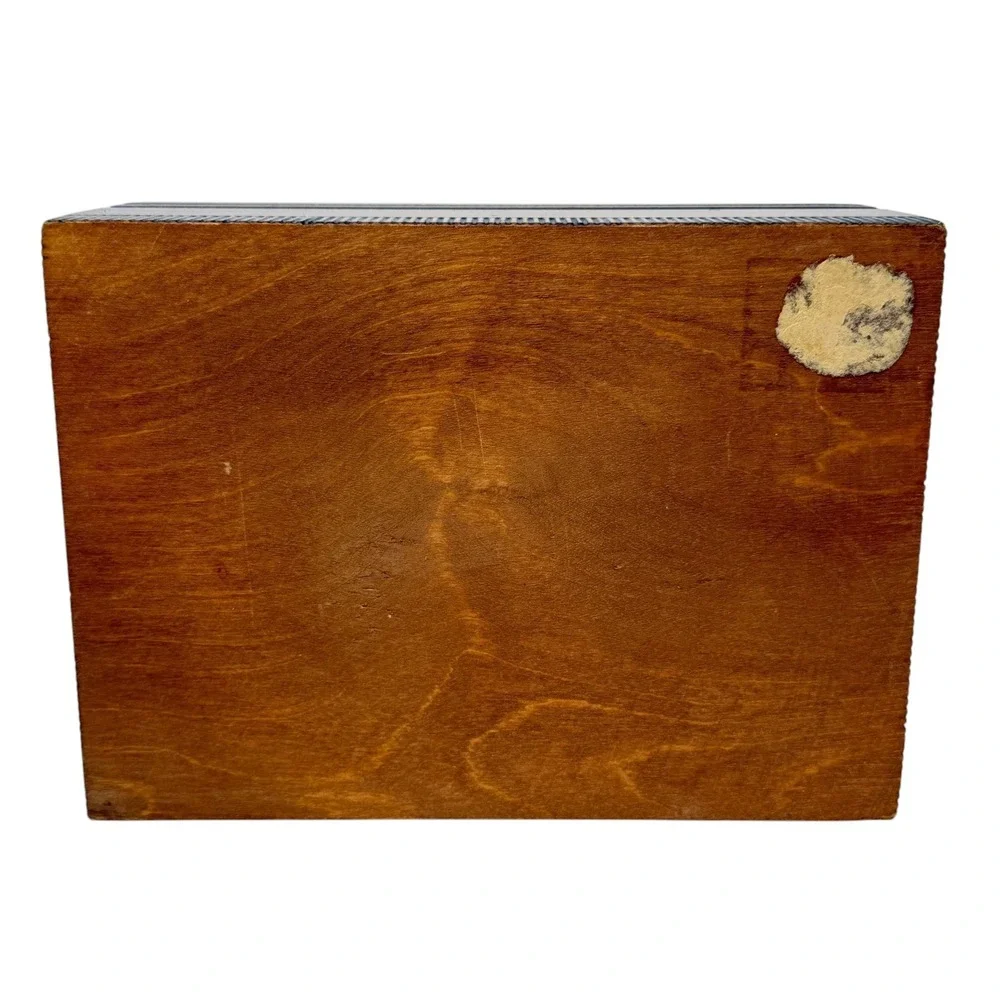 Vintage Wooden Jewelry Box Womens Embroidered‎ Floral Lid Trinket Keepsake 70s